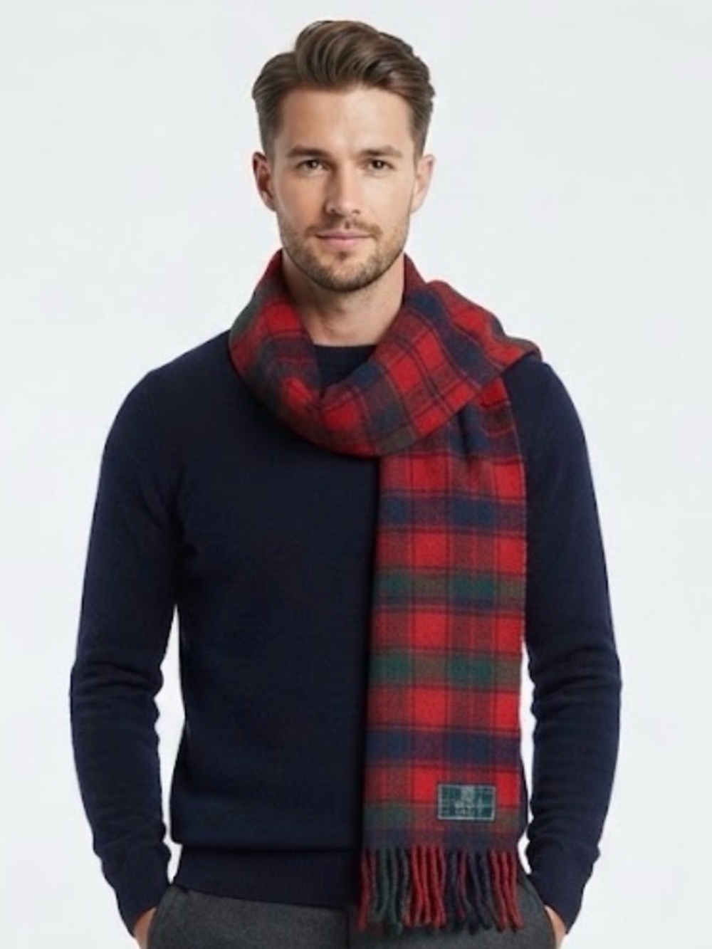 Vintage Clads Scotland 100% Wool Red Tartan Plaid Fringe Winter Scarf